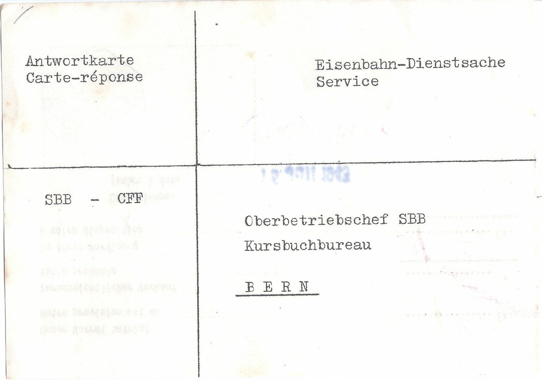 Alle Briefmarken: Carte-réponse SBB CFF 15.07.1943, Interlaken-Ost Einnahme – Gebraucht aus Montenol von Vernier2 1