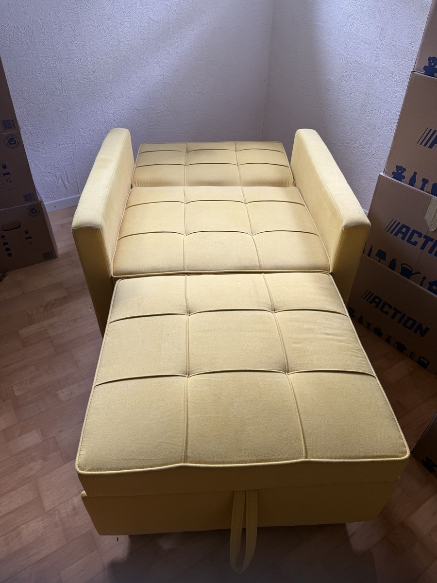 Gonser Poltrone: Sofa 1-er Sessel gelb Bettfunktion mit Hocker gebraucht – Usato da Müllheim Dorf venduto da Hoernlimann 3