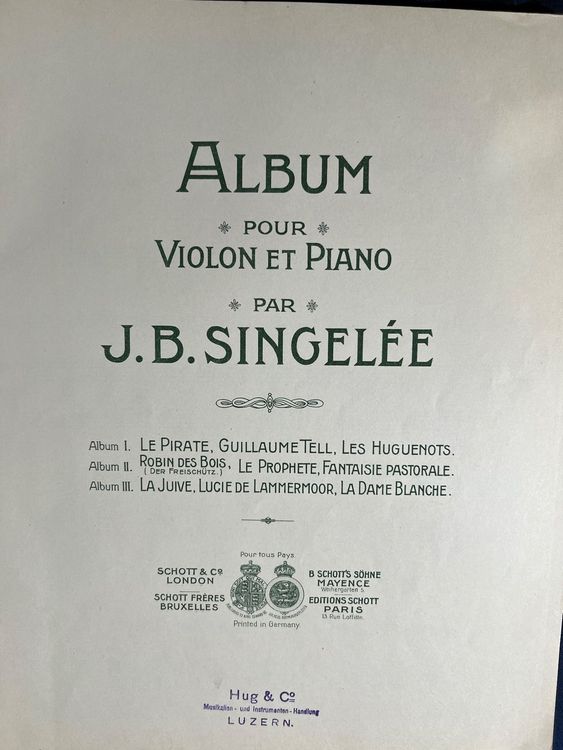 Libri: Noten Antik-Album pour Violon et Piano-J.B.Singelèe - Vol.II – Usato da Oberglatt ZH venduto da Musiknoten 1