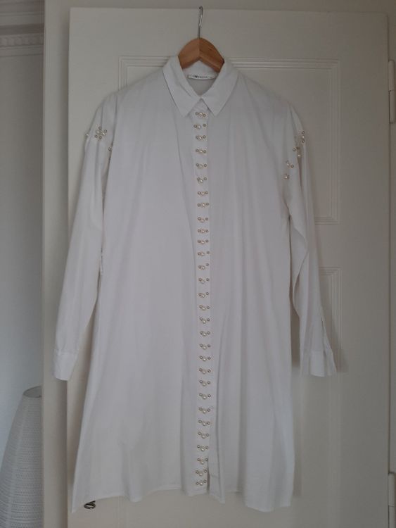 Robe Chemise Blanche Et Marine Marks And Spencer - Taille 10 - Occasion Très Bon état