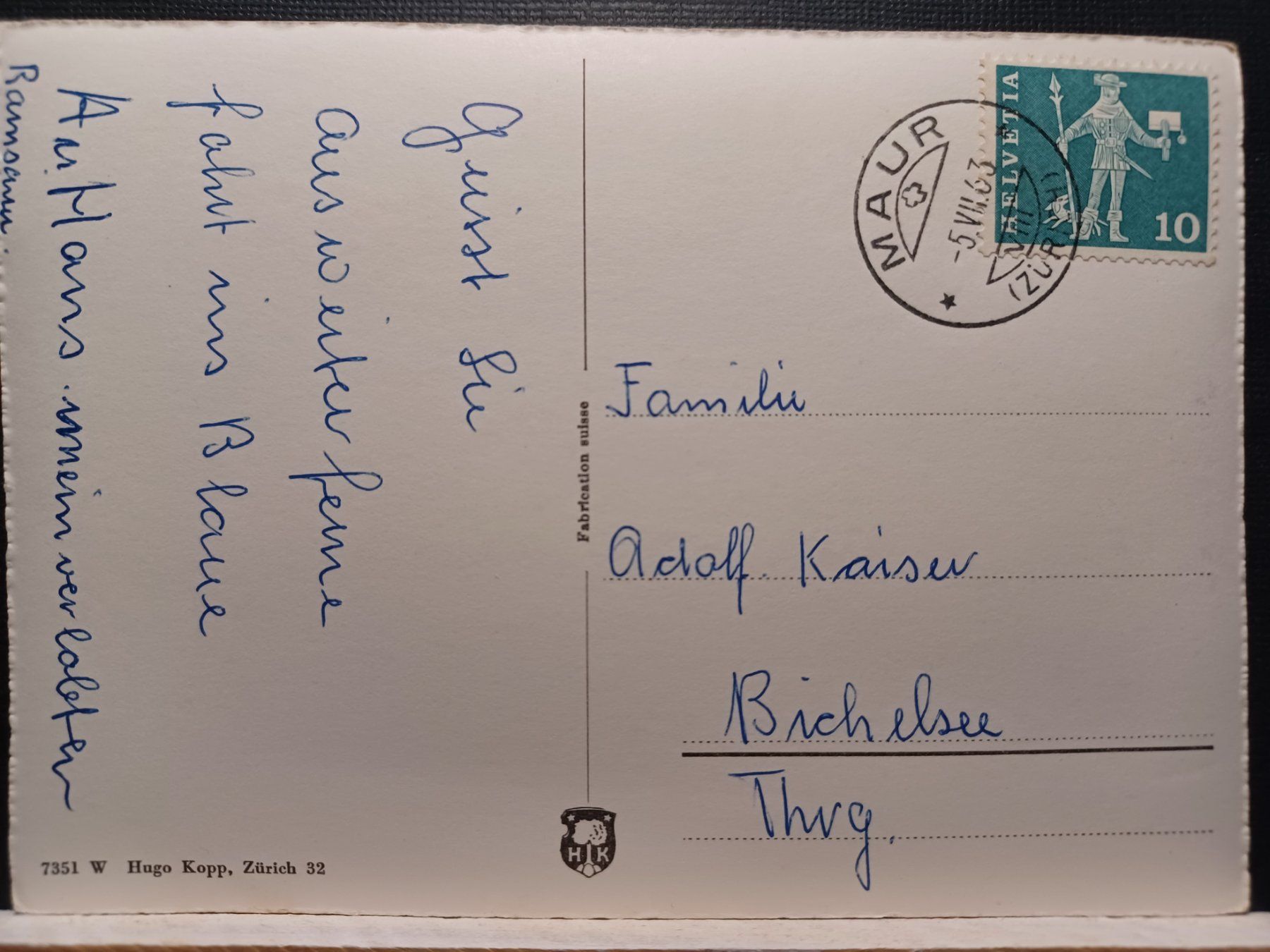 Cartoline postali: Maur am Greifensee, 1963 – Usato da Aarau Rohr venduto da mgvw 3
