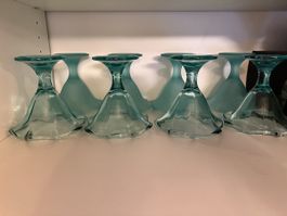 Service à glace en verre dépoli turquoise et verre transpare