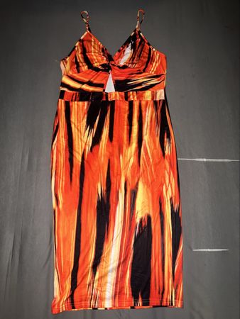 Dress Damen Orange Schwarz Lässiger Stil Grösse M