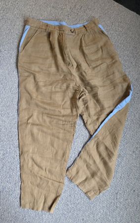 Leinenhosen M braun mit blauem Streifen