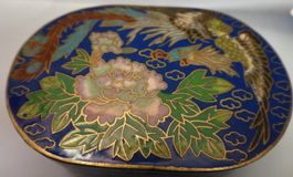 SEHR SCHÖNE ANTIKE CLOISONNÉ DOSE--7,7 x 3,7 CM SELTEN