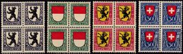 1924, Pro Juventute "Wappen" Nr. J29-32, Viererblock-Serie**