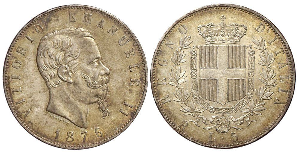 Tutti le monete: Italien, 5 Lire 1876 Roma – Usato da Chiasso venduto da Novamarketing