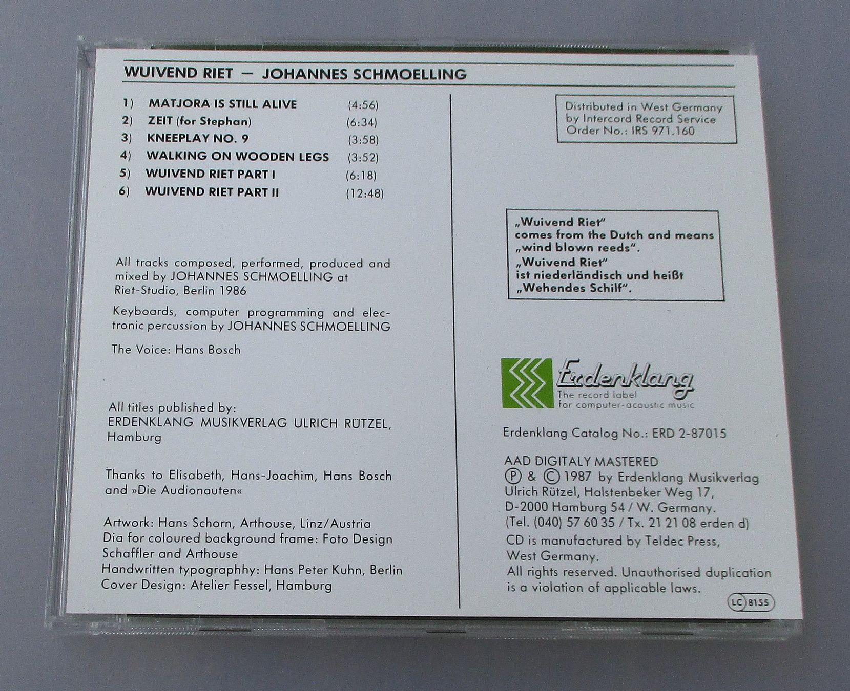 CD: JOHANNES SCHMOELLING - Wuivend Riet – Usato da Wattwil venduto da Muriel11 1