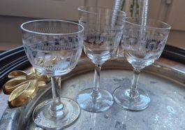 3 Sherrygläser Schliffdekor transparent top Zustand England