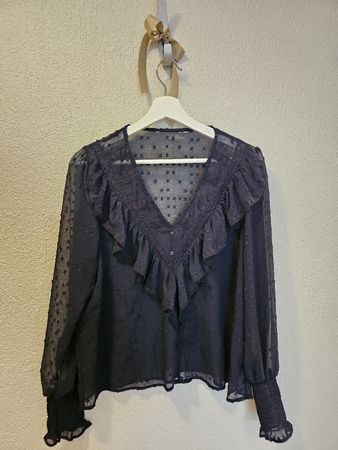 Marine Vero Moda Rüschen-Bluse mit Pünktchenmuster Gr. L