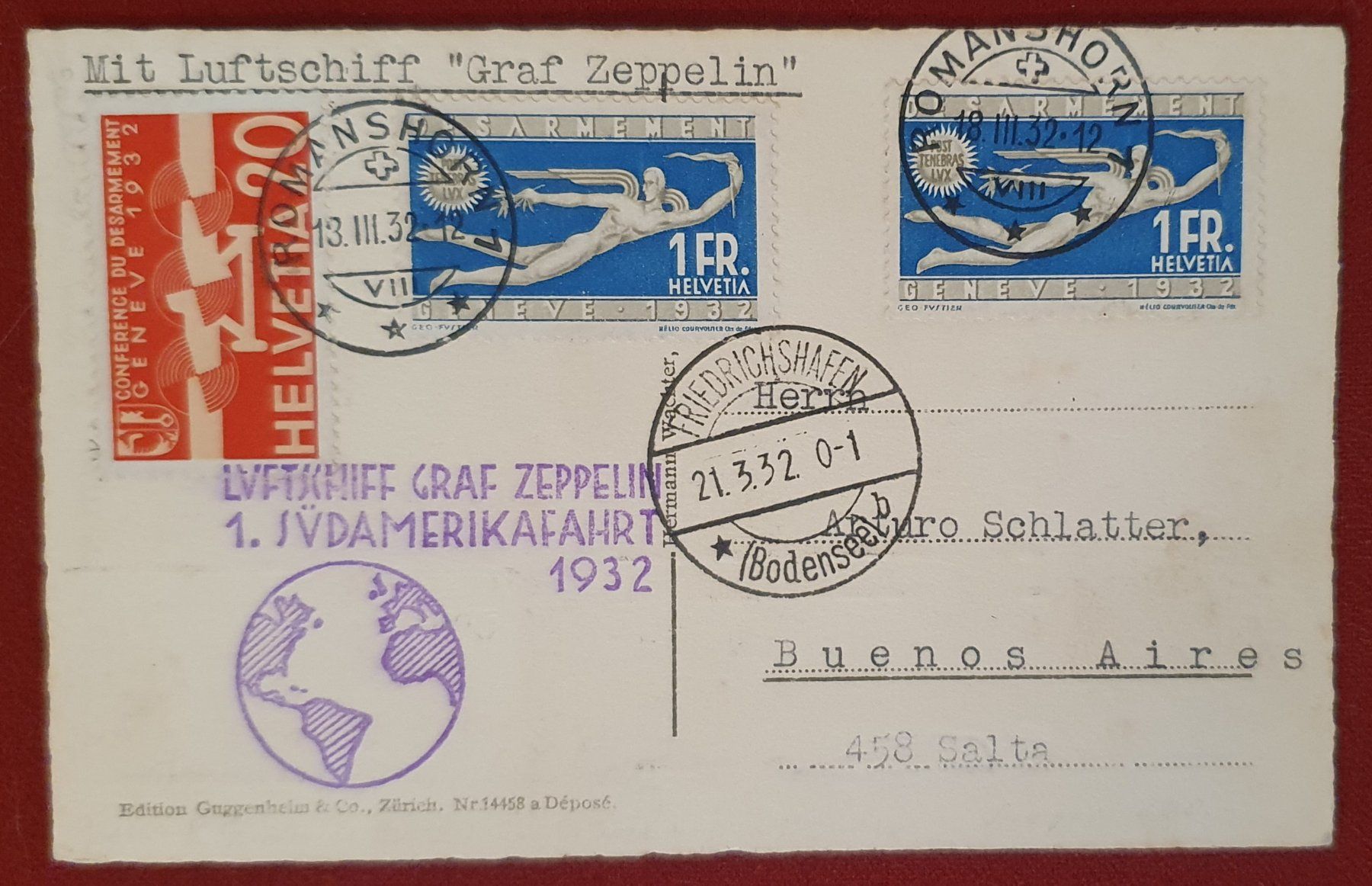 Tutti i francobolli: 1. Südamerikafahrt Graf Zeppelin 1932 – Usato da Kreuzlingen venduto da Rschweiz1
