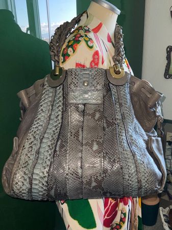 Chloé Heloise Grey Leather & Python Shopper Bag XL