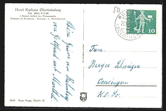 Cartoline postali: AK Oberbalmberg, Blick auf Hotel Kurhaus – Usato da Berlin venduto da bartko-reher 1