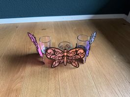 Schönes Schmetterling-Teelicht-Karussell mit 3 Gläsern