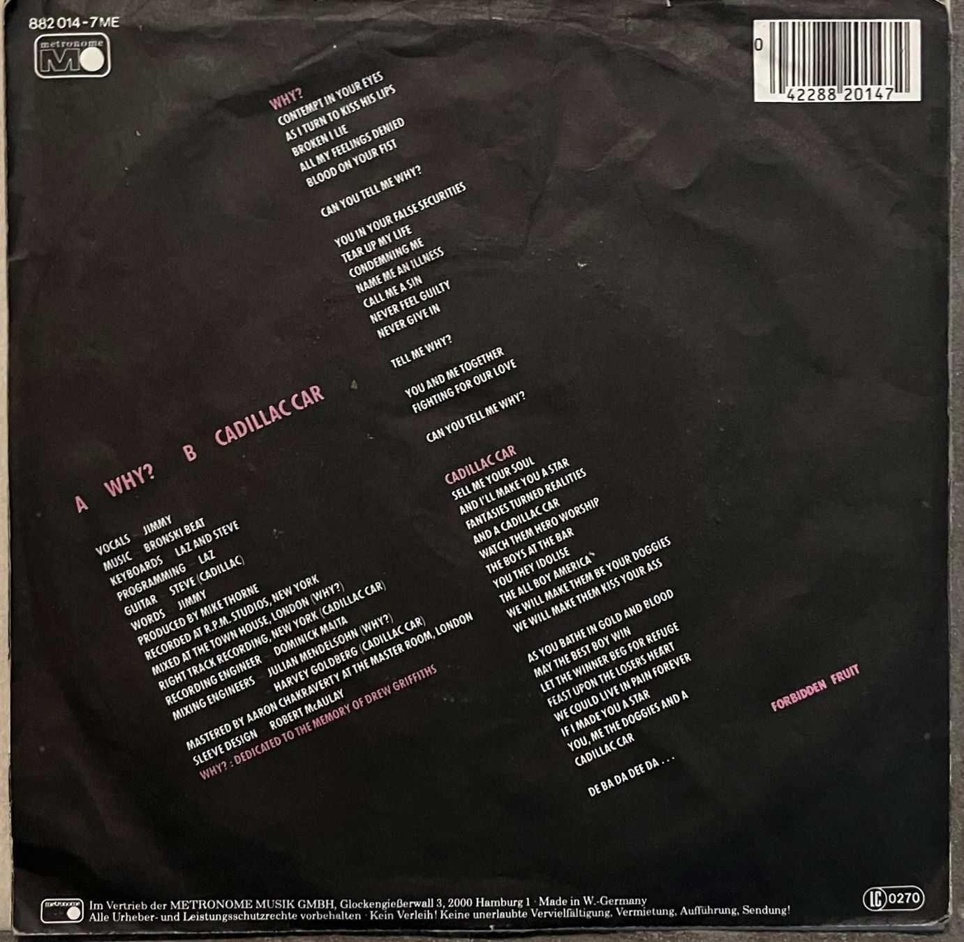 Schallplatten: BRONSKI BEAT - WHY ? – Gebraucht aus Bussigny von vinyl-pas-cher 1