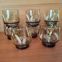 8 verres vintage fumés brun