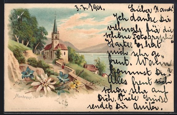 Cartoline postali: Litho Montreux /Lac Leman, Panorama mit  – Usato da Berlin venduto da bartko-reher