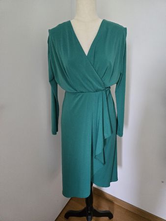 Bershka Wickelkleid XS – Smaragdgrün Drapierung Volant