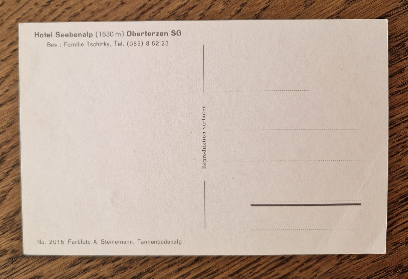 Cartes postales: Hotel Seebenalp, Oberterzen – D'occasion à Ebikon par Donar50 1