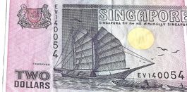 Banknote Singapur 2 Dollar gebrauchter Zustand