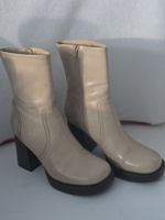 Bottines en cuir beige, talon bloc, taille 38, automne