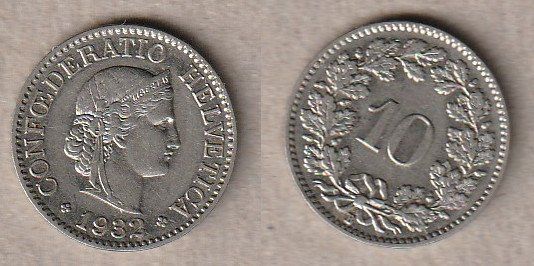 Tutti le monete: 10 Rappen 1932 Nickel – Usato da Allschwil venduto da Coinfreak