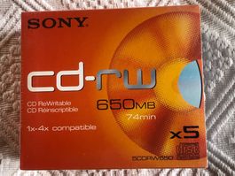 5 x Sony CD-RW, 650 MB, 74 min, wiederbeschreibbar