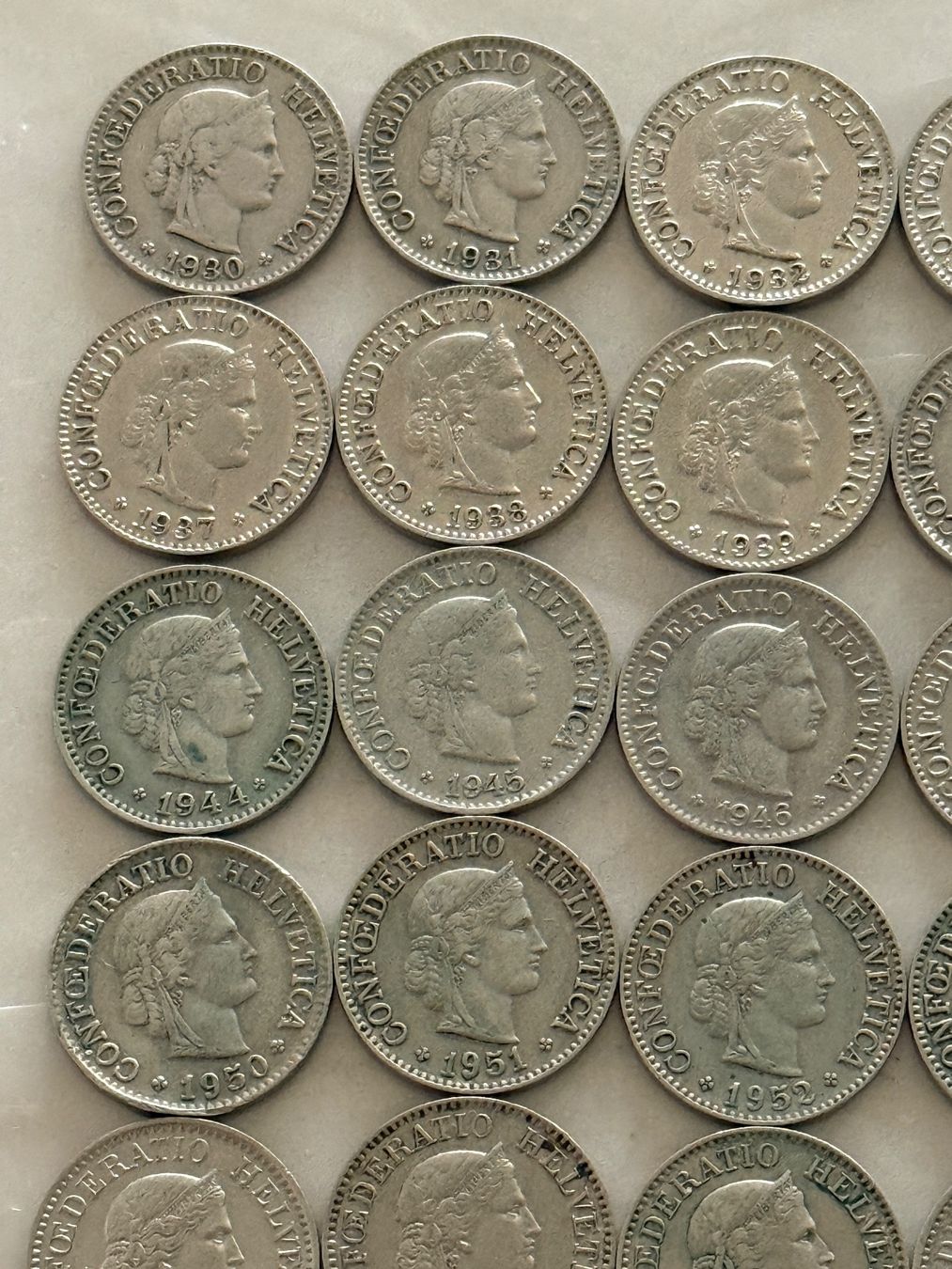 Tutti le monete: 36 x 10 Rappen  1930 - 1969 – Usato da Wallisellen venduto da SWISS_SILVER1 1