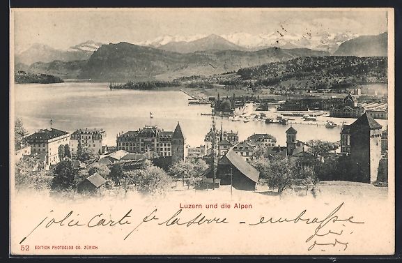 Cartoline postali: Luzern, Panorama mit Hotel und den Alpen – Usato da Berlin venduto da bartko-reher