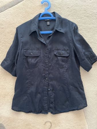 Damen Bluse kurzarm dunkelblau Grösse M H&M Leinenmix