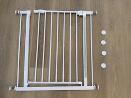 White safety gate with mounting hardware
