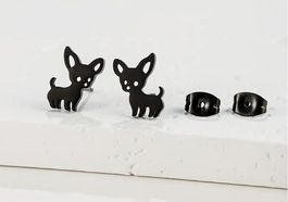 SÜSSE CHIHUAHUA OHRSTECKER, EDELSTAHL, SCHWARZ NEU