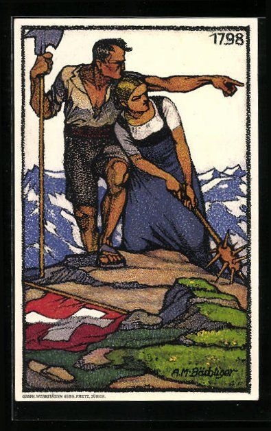 Ansichtskarten: Schweizer Bundesfeier 1913, Bauernpaar a – Gebraucht aus Berlin von bartko-reher