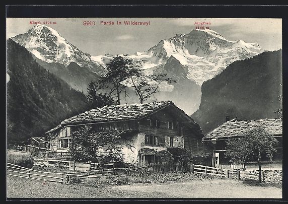 Cartoline postali: Wilderswyl, Partie mit Haus vor Mönch u – Usato da Berlin venduto da bartko-reher