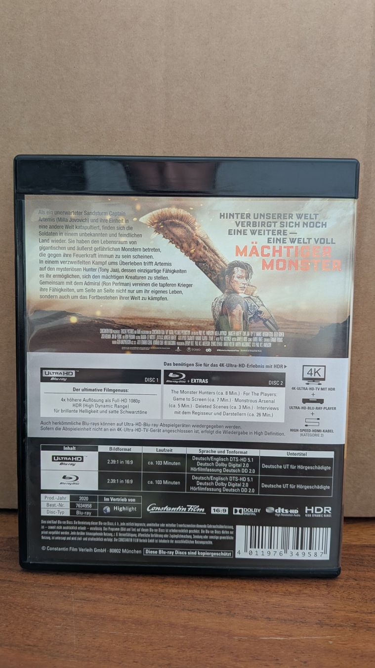 Tutti i DVDs: Monster Hunter 4K Ultra HD Blu-ray – Usato da Thun venduto da Pizzamike 1