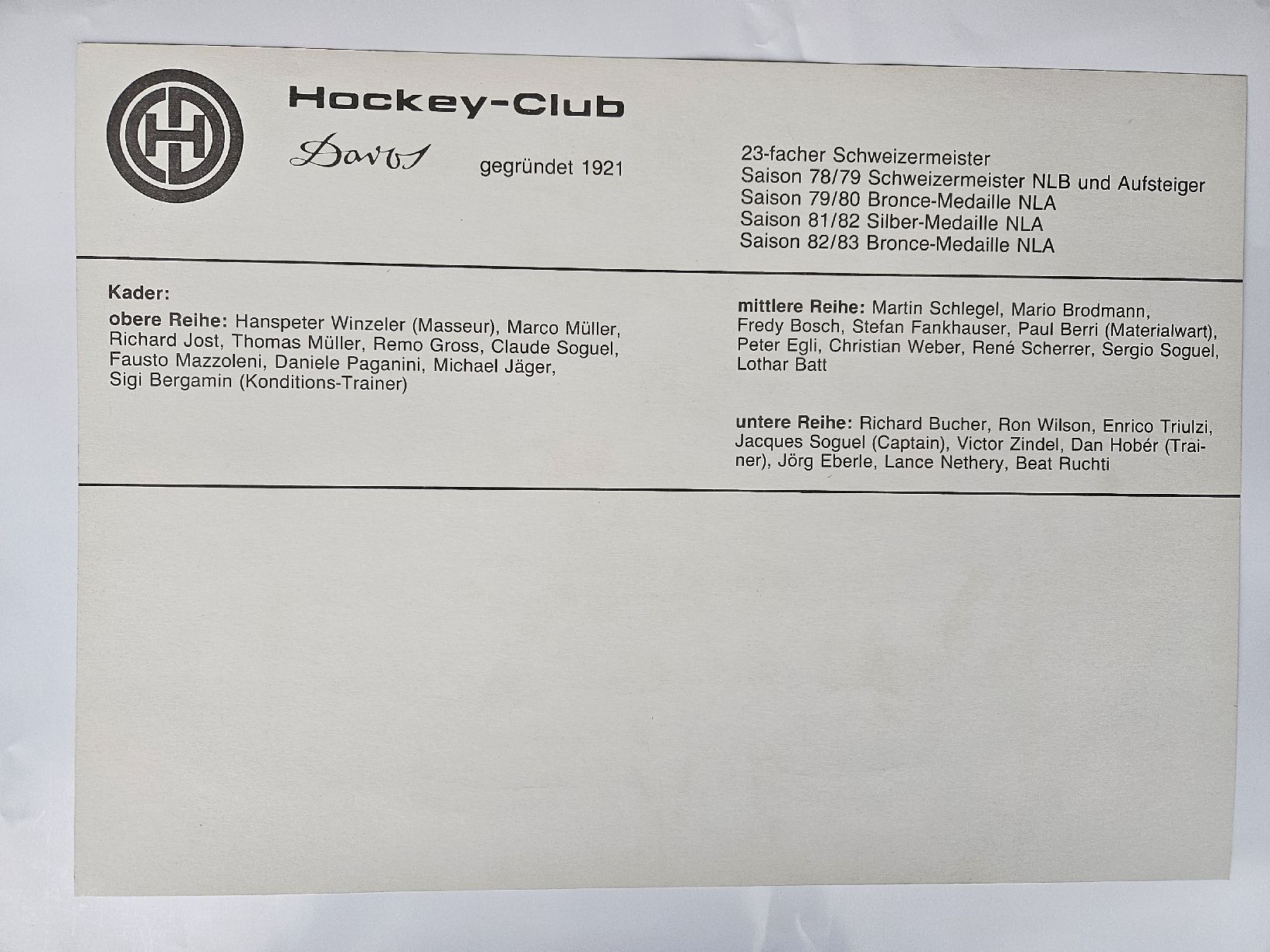 Foto & Immagini: Poster HCD Schweizermeister Saison 1983/84 – Usato da Wildhaus venduto da oceanotter 1
