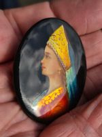 Handbemalte Brosch Russland Lackkunst Vintage USSR Malerei