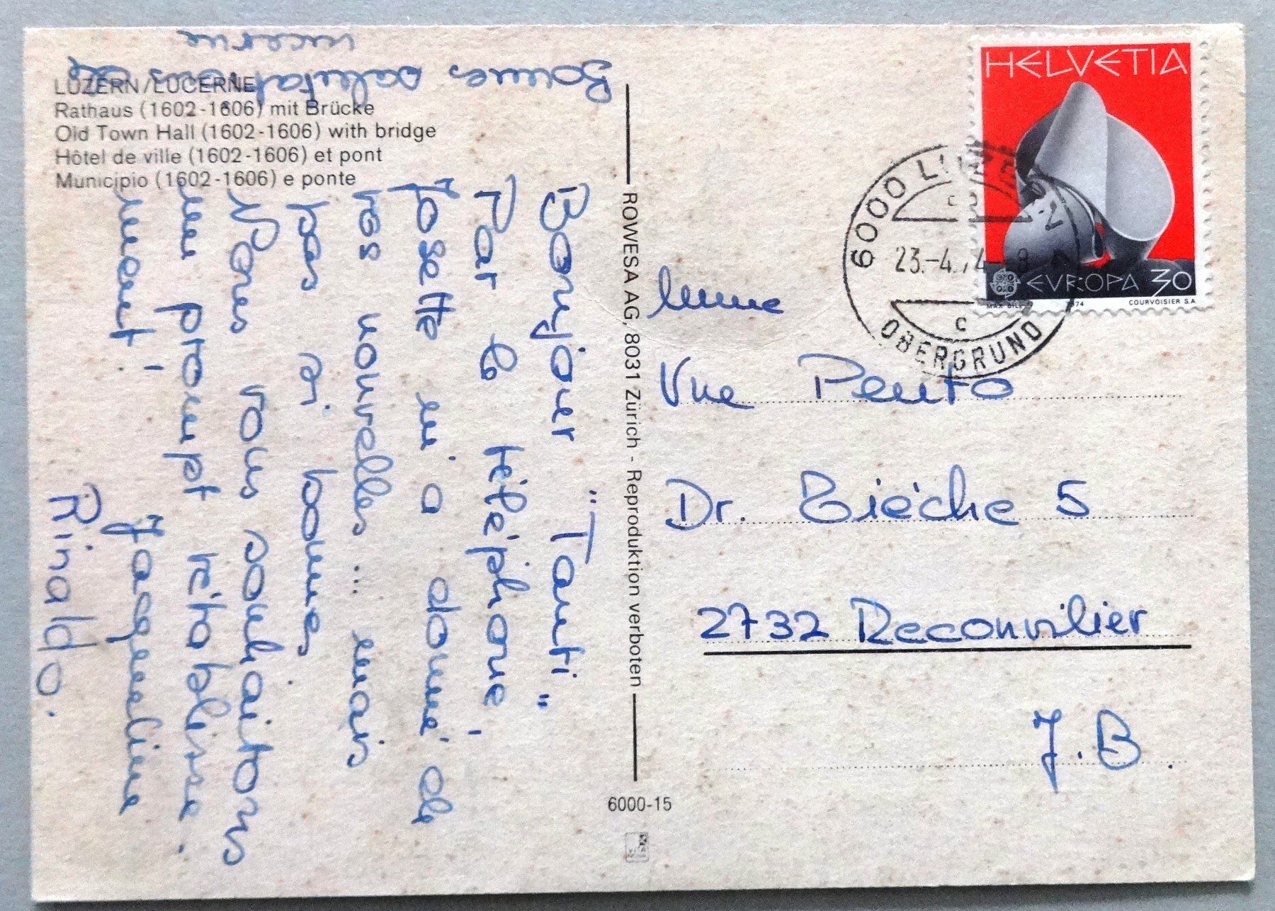 Cartoline postali: Luzern/Lucerne - Rathaus mit Brücke – Usato da Fétigny venduto da Billy2miny 1