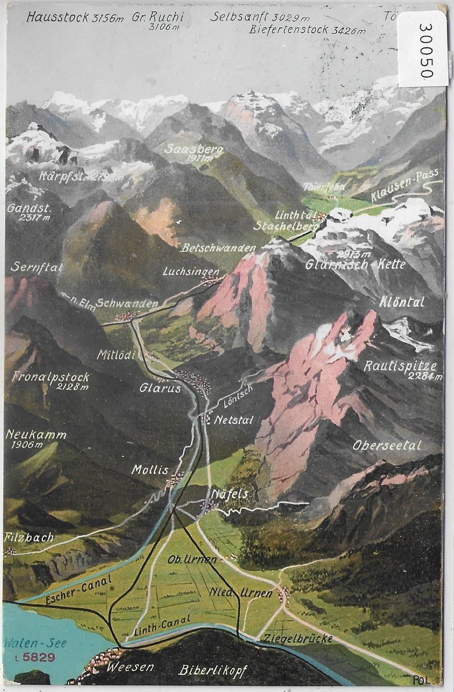 Cartoline postali: Panorama Glarus - Litho – Usato da Ettingen venduto da Kartenplanet