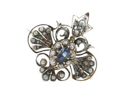 Antike Brosche Anhänger 18K Gold Perlen & Saphir *S1118