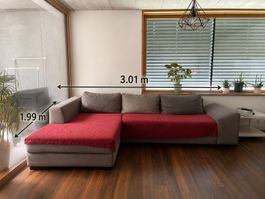 Ecksofa mit Chaiselongue 3.01m x 1.99m grau