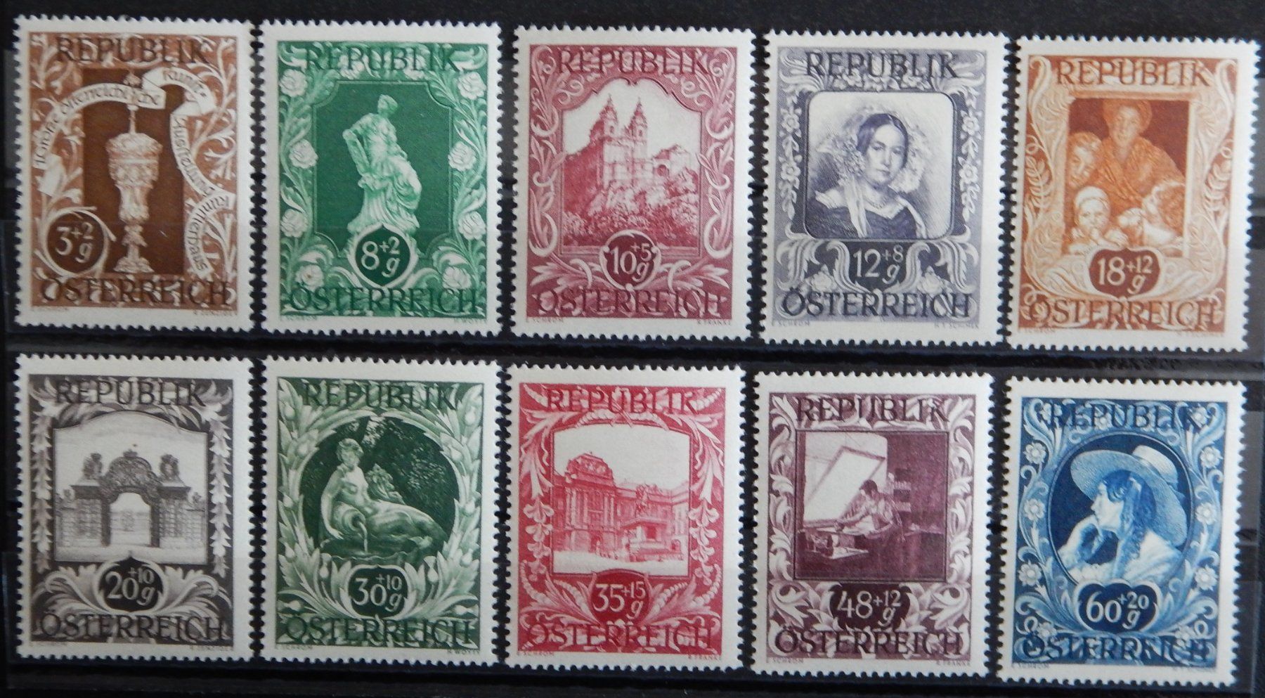 Alle Briefmarken: Österreich Kat. 812-821 ** 1947 – Gebraucht aus Zürich von Muehlekauf