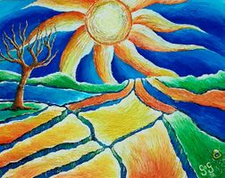 Gemälde Landschaft mit Sonne Acryl auf Leinwand  40×50