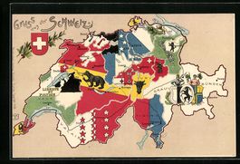 Schweiz, Karte des Landes mit Kantonen u