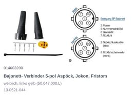 Bajonett- Verbinder 5-pol Aspöck, Jokon, Fristom (gelb)