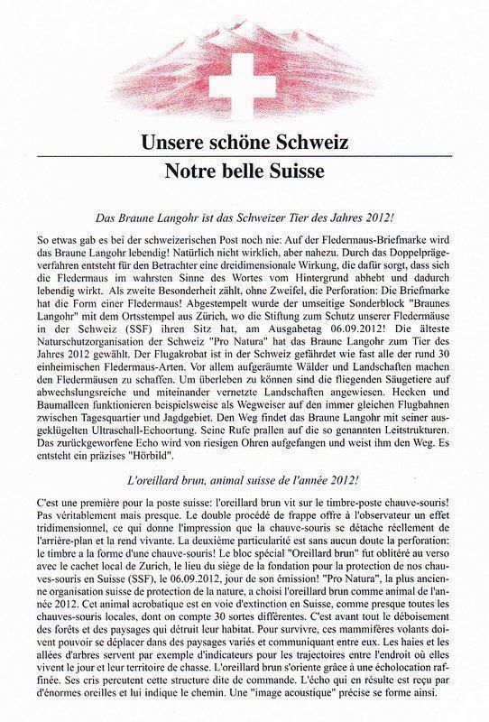 Alle Briefmarken: Sonderblock - Braunes Langohr, 1. Tag – Neu (gemäss Beschreibung) aus Bonstetten von Pinguin75 1