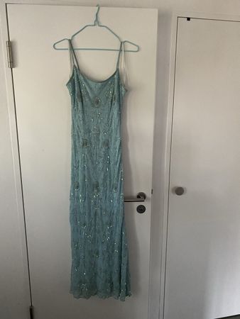 Damenkleid/Ballkleid Hellblau mit Perlen, Gr. XS/S - 34