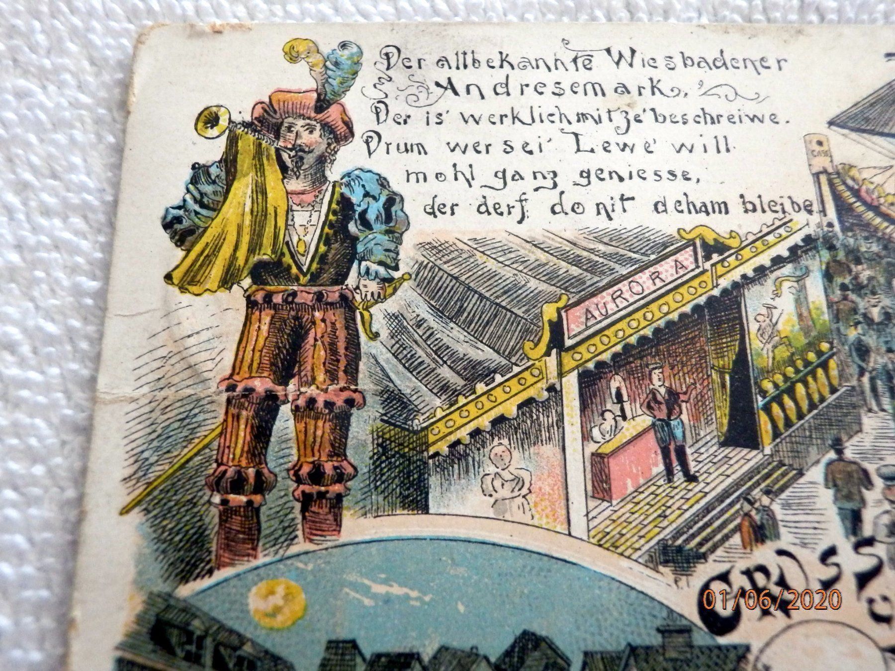 Cartes postales: Litho, Gruss aus Wiesbaden, Andreasmarkt – D'occasion à Ueberstorf par dinbau 3