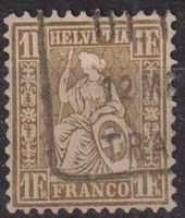 Sitzende Helvetia 1Fr. mit Kastenstempel+++++