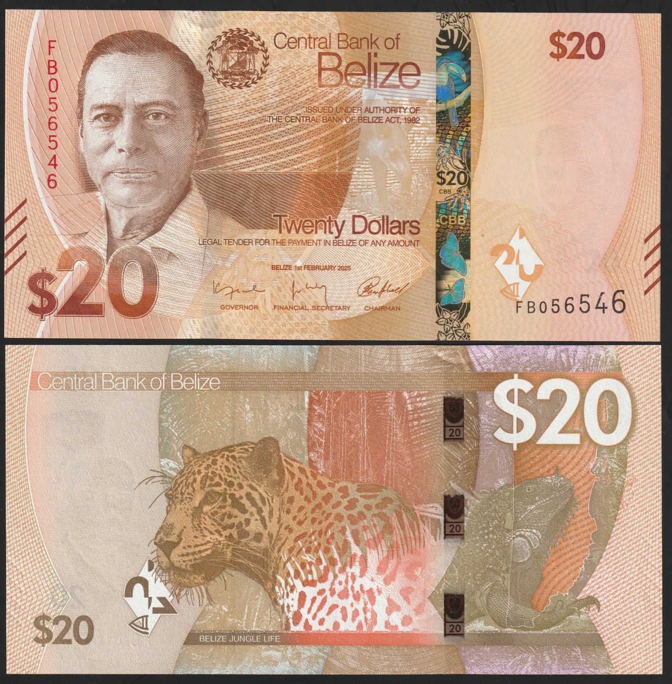 Banconote: Belize 20 Dollars UNC 2025 – Nuovo e nell'imballaggio originale da Naters venduto da Radman